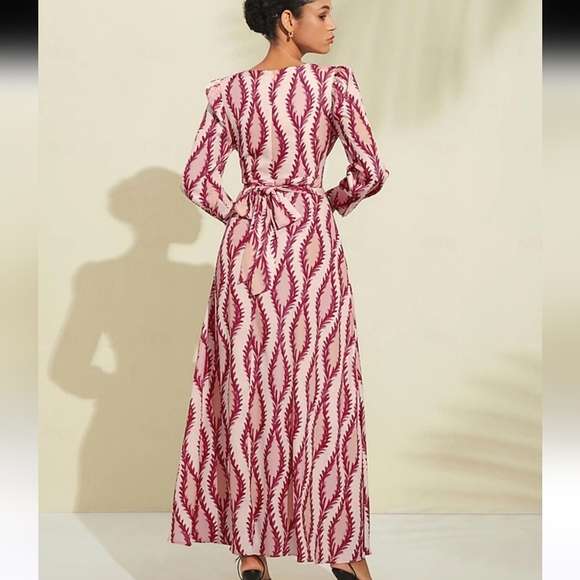 Ador Satin V Neck Maxi Dress Long Sleeve Salmon Plus Size 2XL New With Tag - Picture 2 of 8